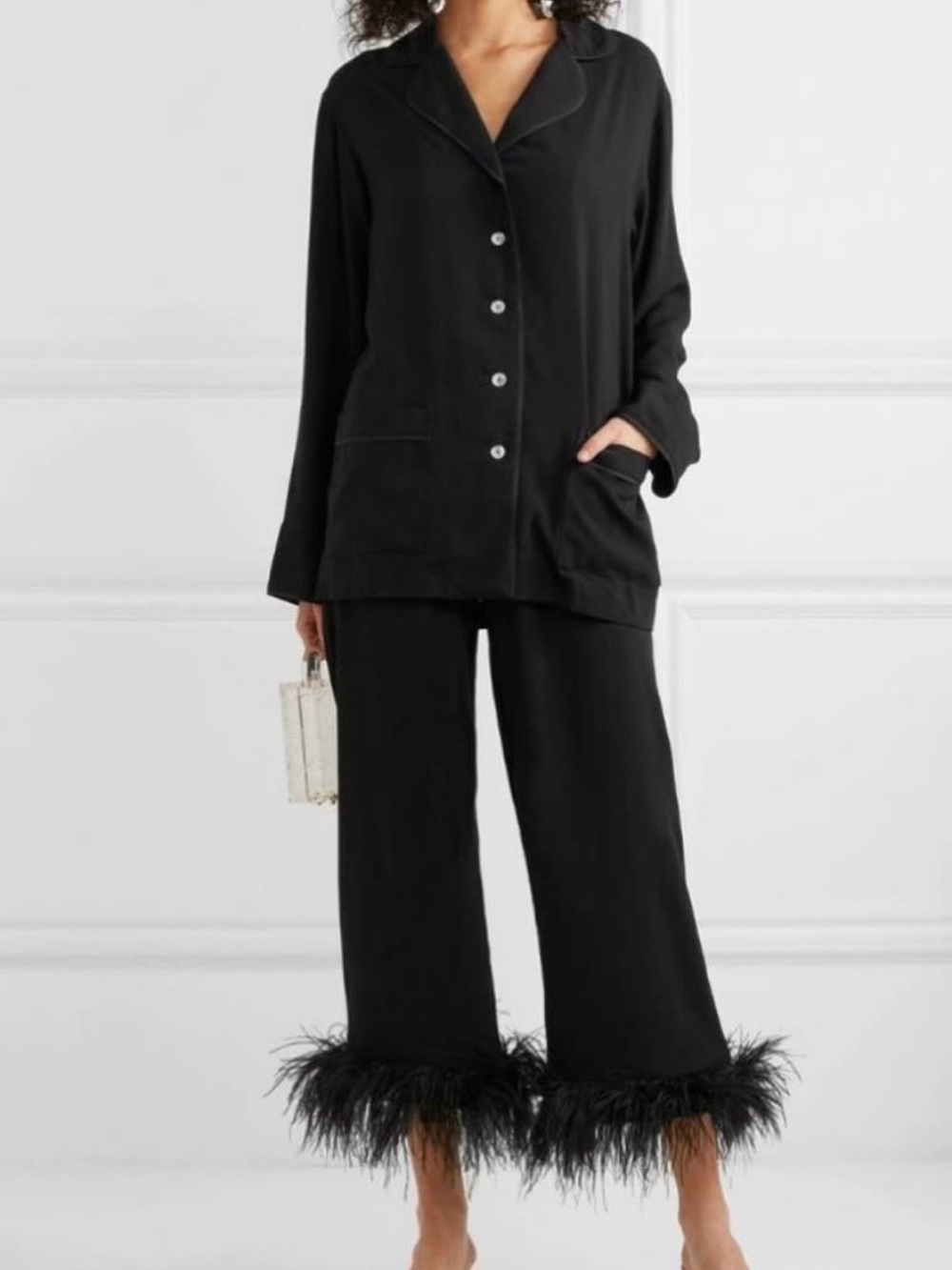 Sleeper Black Feather-Trim Pajama Set